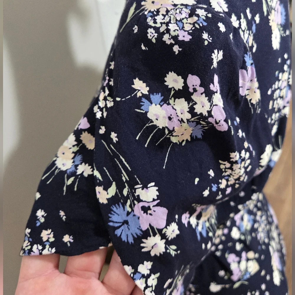 Chaps Navy Blue Dress with Purple Floral Pattern - Picture 4 of 8